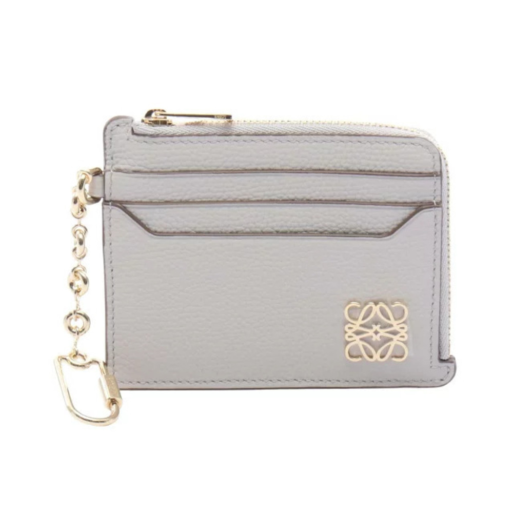 Loewe Anagram Square Coin Card Keyring Leather Case Wallet Beige Cream